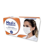 Máscara Descartável Cirúrgica Medix Tripla Camada com Elástico - Cor Branca - 50 Unidades