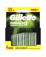 Carga Refil para Aparelho de Barbear Gillette Mach3 Sensitive - 4 Unidades