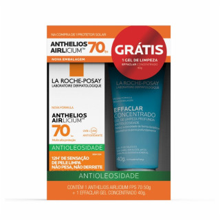 Kit Protetor Solar Facial La Roche-Posay Anthelios Airlicium Sem Cor FPS70 50g + Gel de Limpeza Effaclar 40g