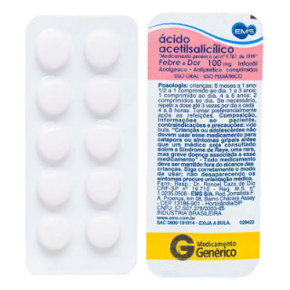 Ácido Acetilsalicílico 100mg - 10 Comprimidos - EMS - Genérico