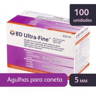 Agulha para Caneta de Insulina BD Ultra-Fine 5mm - 100 Unidades