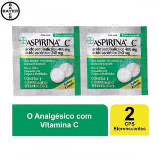 Aspirina C 400mg + 240mg - Sabor Limão - 2 Comprimidos Efervescentes