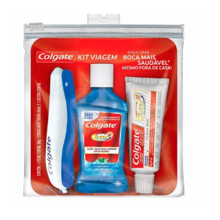 Kit de Higiene Bucal para Viagem Colgate - 1 Pasta de Dente 30g + 1 Escova de Dente + 1 Enxaguante Bucal 60ml