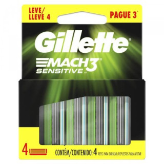 Carga Refil para Aparelho de Barbear Gillette Mach3 Sensitive - 4 Unidades