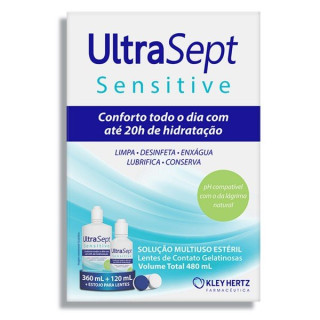 Solução para Limpeza de Lentes - UltraSept Sensitive 480ml + 1 Estojo para Lentes Grátis