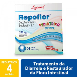 Repoflor Pediátrico 200mg - Sabor Morango 4 Envelopes com 1g - EMS