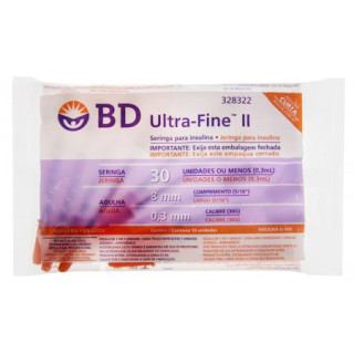 Seringa de Insulina BD Ultra-Fine 8mm 30UI - 10 Unidades